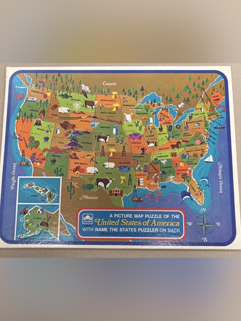 1968 VTG Western Picture Map Children’s Puzzle UNITED States USA COMPLETE